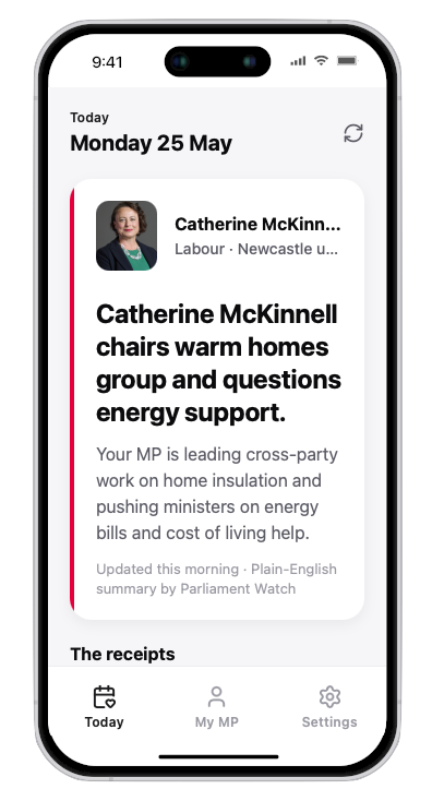 Parliament Watch morning digest screen